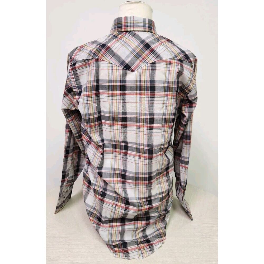 Vintage 60s Wrangler Cursive Label USA Western Plaid Pearl Buttons Nwot 16-34 - Picture 3 of 12